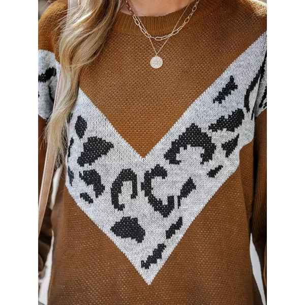 imageCUPSHE Womens Sweater Dress Round Neck Ribbed Trim Long Sleeve Colorblock Bodycon Casual Knit Pullover DressesBrown