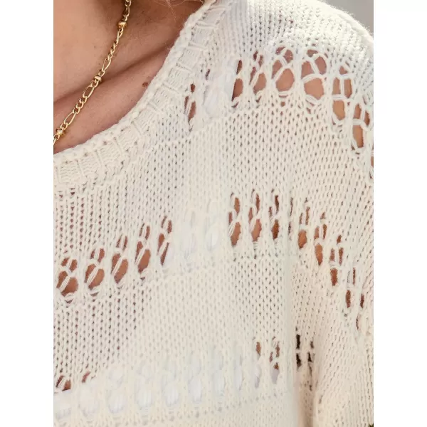 imageCUPSHE Womens Sweater Dress Round Neck Striped Colorblock Long Sleeve Hollow Out Loose Fit Casual Knit Pullover DressesOlive