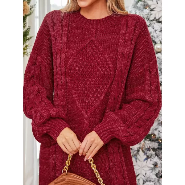 imageCUPSHE Womens Sweater Dress Round Neckline Long Sleeves Rib Knit Mini DressesRed