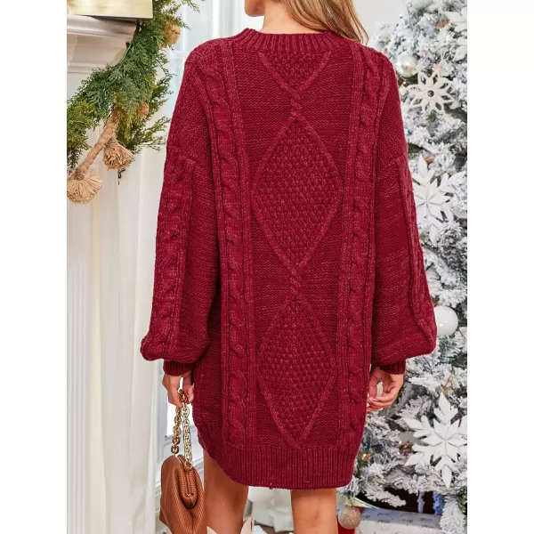 imageCUPSHE Womens Sweater Dress Round Neckline Long Sleeves Rib Knit Mini DressesRed
