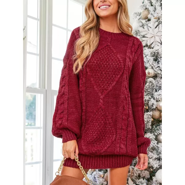 imageCUPSHE Womens Sweater Dress Round Neckline Long Sleeves Rib Knit Mini DressesRed