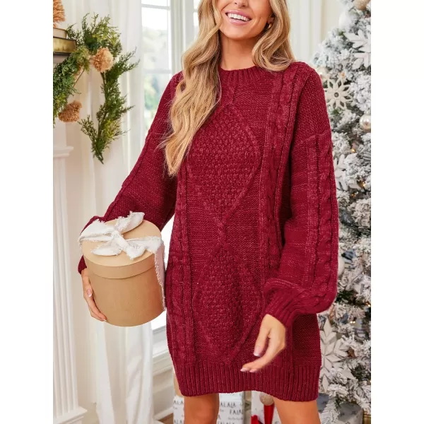 imageCUPSHE Womens Sweater Dress Round Neckline Long Sleeves Rib Knit Mini DressesRed