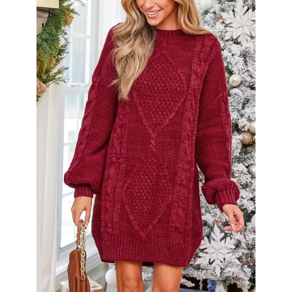 imageCUPSHE Womens Sweater Dress Round Neckline Long Sleeves Rib Knit Mini DressesRed
