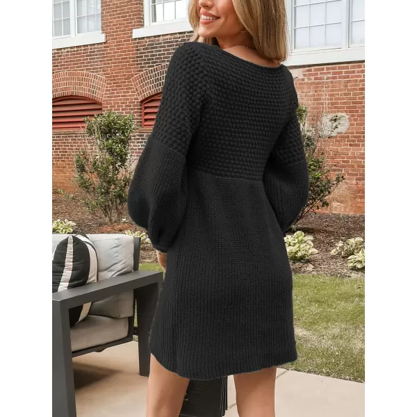 imageCUPSHE Womens Sweater Dress V Neck Honeycomb Long Sleeve Textured Casual Knit Pullover DressesBlack