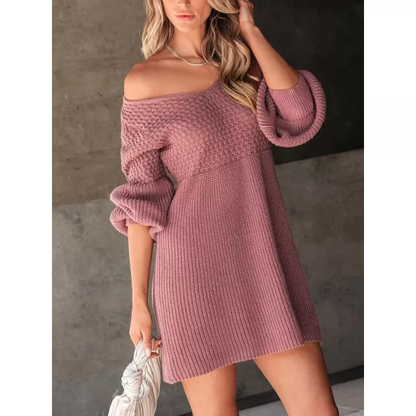 imageCUPSHE Womens Sweater Dress V Neck Honeycomb Long Sleeve Textured Casual Knit Pullover DressesDusty Rose