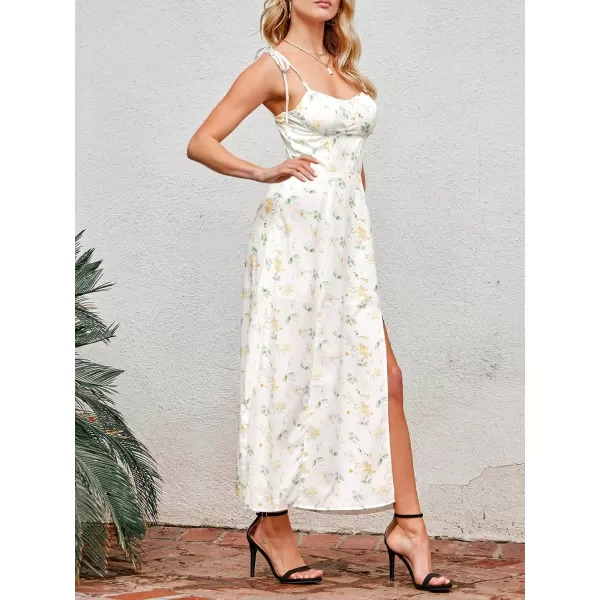 imageCUPSHE Womens Sweetheart Neck Maxi Length Dresses Bodycon Slit Summer Dress with Floral PrintWhite