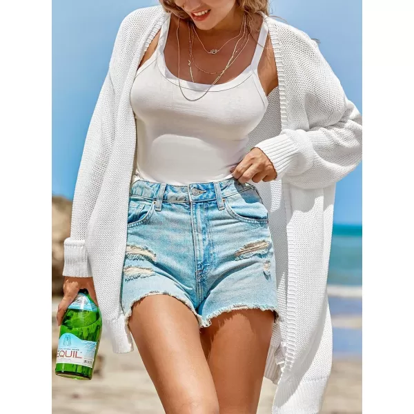 imageCUPSHE Womens Swim Beach Cover Up Swimsuit Bathing Suit Cover Up V Neck Long Sleeves Knit Open Front Cover UpWhite