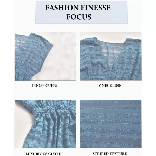 imageCUPSHE Womens Swim Cover Up Dress V Neck Textured Striped Short Sleeve Cover Ups Casual Beach SummerBaby Blue