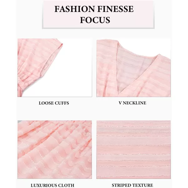 imageCUPSHE Womens Swim Cover Up Dress V Neck Textured Striped Short Sleeve Cover Ups Casual Beach SummerLight Pink