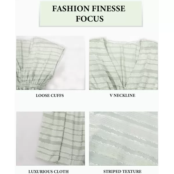imageCUPSHE Womens Swim Cover Up Dress V Neck Textured Striped Short Sleeve Cover Ups Casual Beach SummerSage Green
