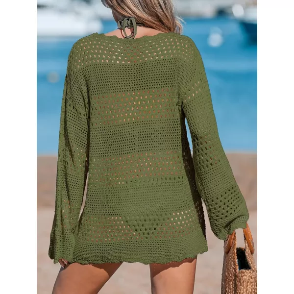 imageCUPSHE Womens Swimsuit Cover Up Crochet Bathing Suit Mesh Swimwear Knit Pullover Beach DressArmy Green