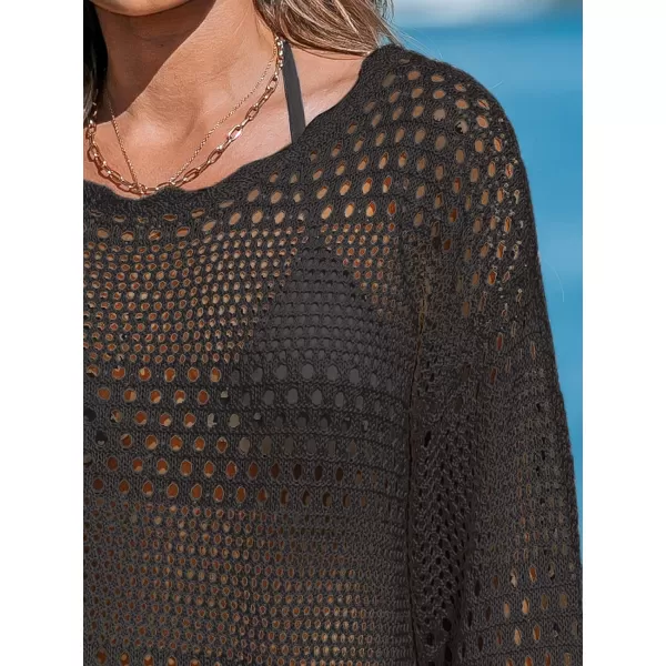 imageCUPSHE Womens Swimsuit Cover Up Crochet Bathing Suit Mesh Swimwear Knit Pullover Beach DressBlack