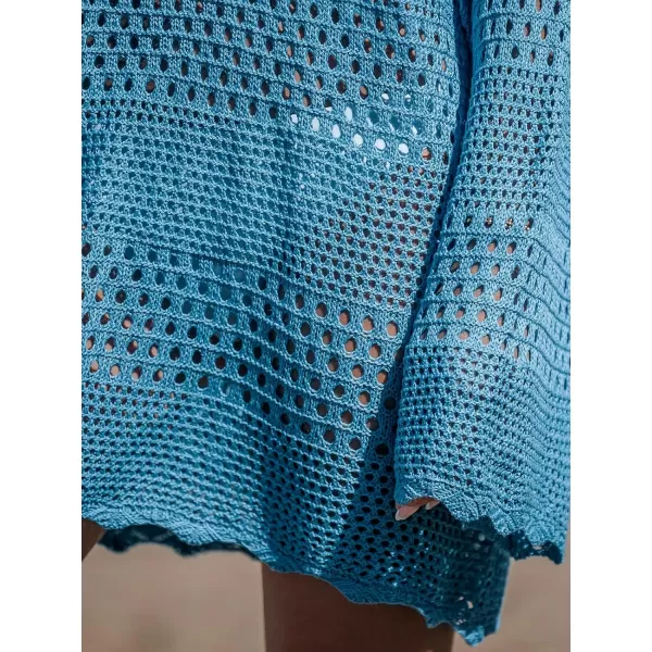 imageCUPSHE Womens Swimsuit Cover Up Crochet Bathing Suit Mesh Swimwear Knit Pullover Beach DressBlue
