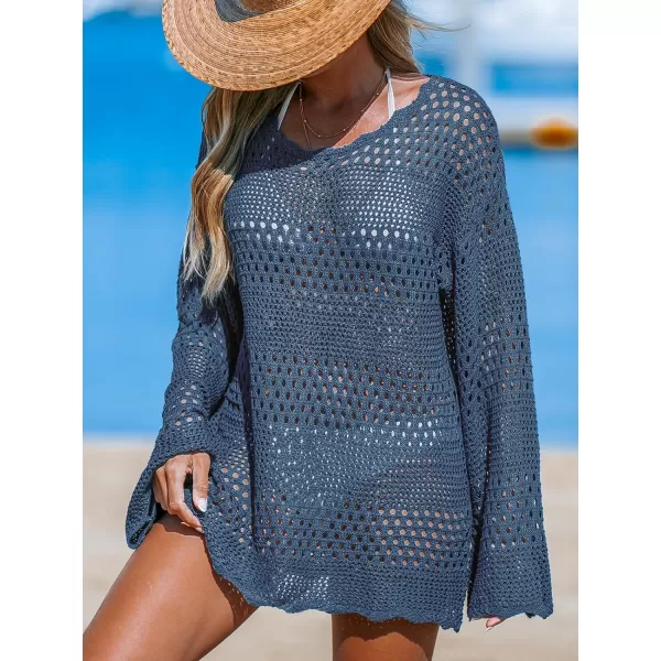 imageCUPSHE Womens Swimsuit Cover Up Crochet Bathing Suit Mesh Swimwear Knit Pullover Beach DressTeal