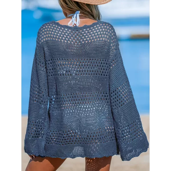 imageCUPSHE Womens Swimsuit Cover Up Crochet Bathing Suit Mesh Swimwear Knit Pullover Beach DressTeal