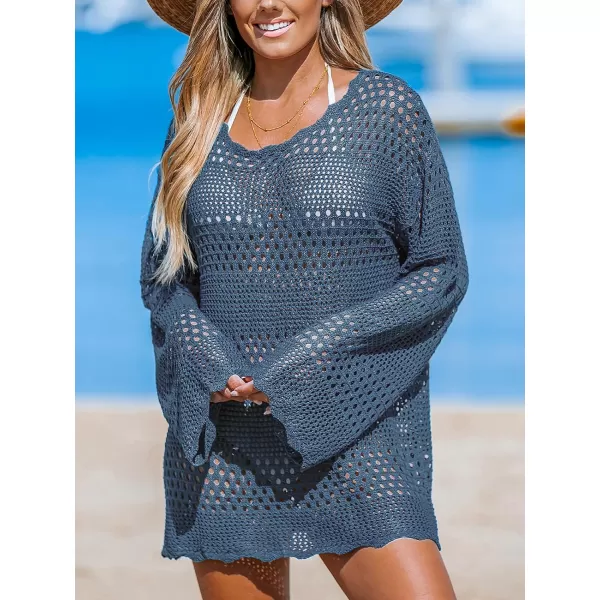 imageCUPSHE Womens Swimsuit Cover Up Crochet Bathing Suit Mesh Swimwear Knit Pullover Beach DressTeal