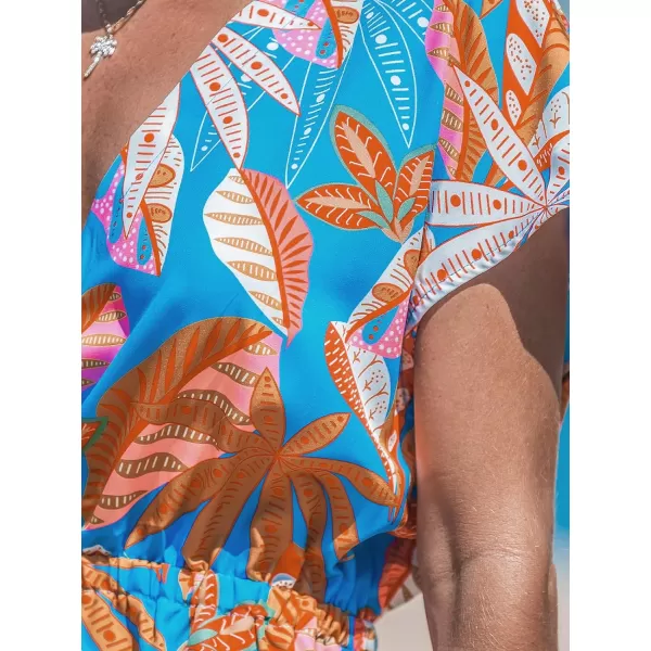 imageCUPSHE Womens Swimsuit Cover Up Dress Short Sleeve Casual Tropical Print 2024 Beach DressesBlue Tropics