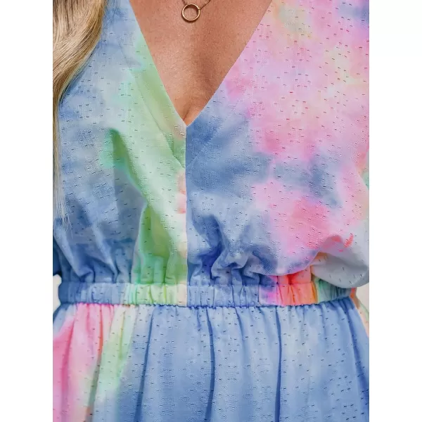imageCUPSHE Womens Swimsuit Cover Up Dress Short Sleeve Casual Tropical Print 2024 Beach DressesTie Dye
