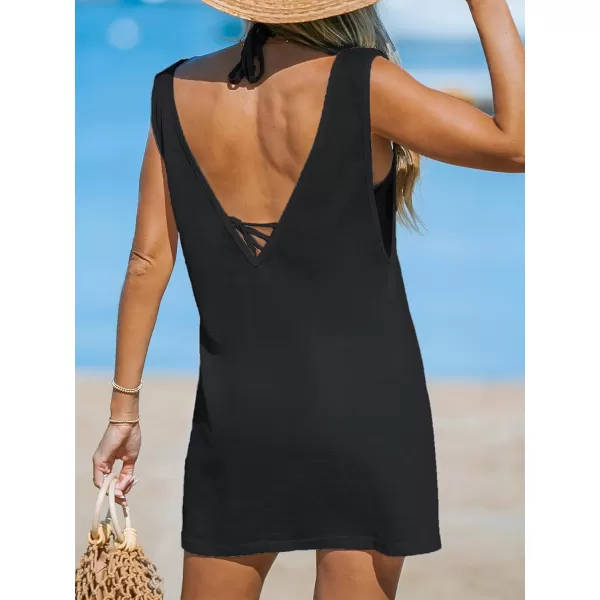 imageCUPSHE Womens Swimsuit Cover Up Tank Sleeveless Summer Mini Dresses Beach BasicBlack