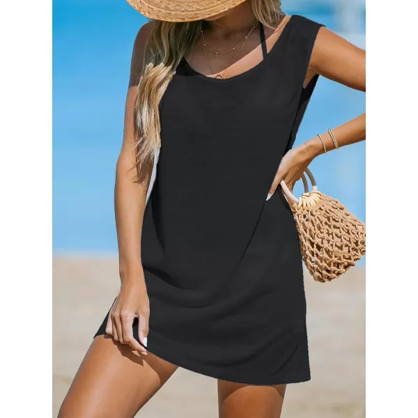 imageCUPSHE Womens Swimsuit Cover Up Tank Sleeveless Summer Mini Dresses Beach BasicBlack