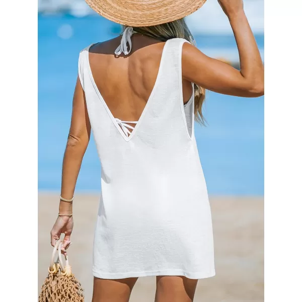 imageCUPSHE Womens Swimsuit Cover Up Tank Sleeveless Summer Mini Dresses Beach BasicWhite