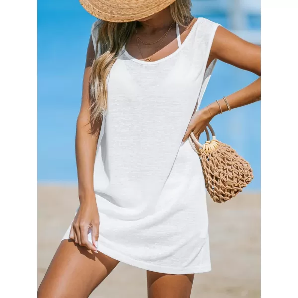 imageCUPSHE Womens Swimsuit Cover Up Tank Sleeveless Summer Mini Dresses Beach BasicWhite