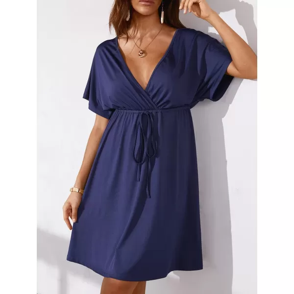 imageCUPSHE Womens Swimsuit Cover Ups Chiffon Elastic Waist Swimwear Coverup Short Sleeve V Neck Beach DressRoyal Blue