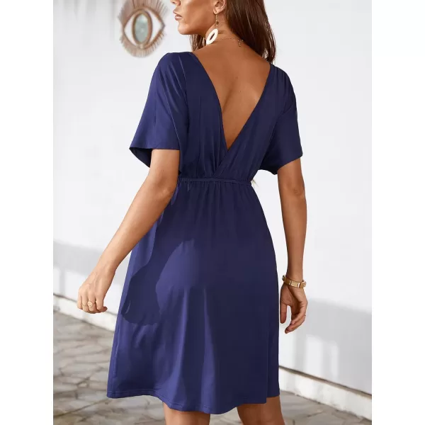 imageCUPSHE Womens Swimsuit Cover Ups Chiffon Elastic Waist Swimwear Coverup Short Sleeve V Neck Beach DressRoyal Blue