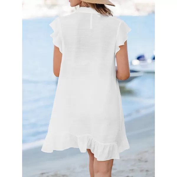 imageCUPSHE Womens Swimsuit Coverup Button Down Ruffle Beach Cover Ups Collared Mini Sheer DressWhite