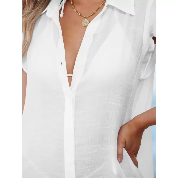 imageCUPSHE Womens Swimsuit Coverup Button Down Ruffle Beach Cover Ups Collared Mini Sheer DressWhite