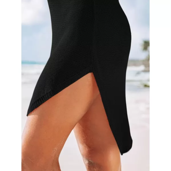 imageCUPSHE Womens Swimsuit Coverup Dress Sleeveless Curved Hem Beach Cover Ups Sexy Knit Tank DressBlack