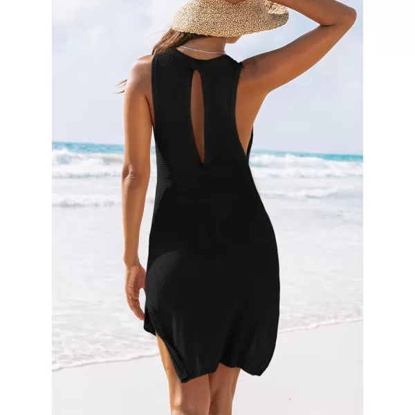 imageCUPSHE Womens Swimsuit Coverup Dress Sleeveless Curved Hem Beach Cover Ups Sexy Knit Tank DressBlack
