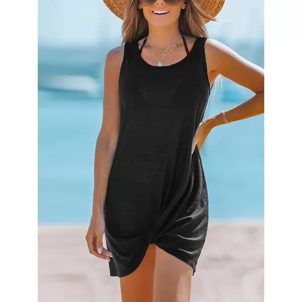 imageCUPSHE Womens Swimsuit Coverup Sleeveless Beach Cover Ups Twisted Basic Mini DressBlack