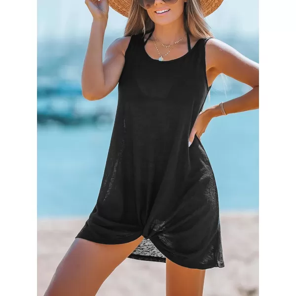 imageCUPSHE Womens Swimsuit Coverup Sleeveless Beach Cover Ups Twisted Basic Mini DressBlack