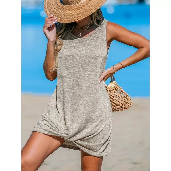 imageCUPSHE Womens Swimsuit Coverup Sleeveless Beach Cover Ups Twisted Basic Mini DressSand