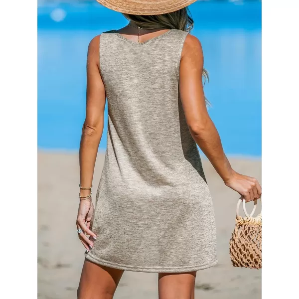 imageCUPSHE Womens Swimsuit Coverup Sleeveless Beach Cover Ups Twisted Basic Mini DressSand