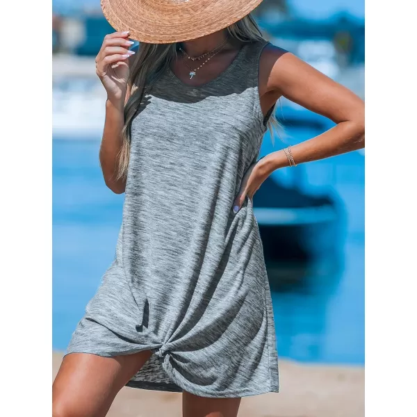 imageCUPSHE Womens Swimsuit Coverup Sleeveless Beach Cover Ups Twisted Basic Mini DressSlate Gray