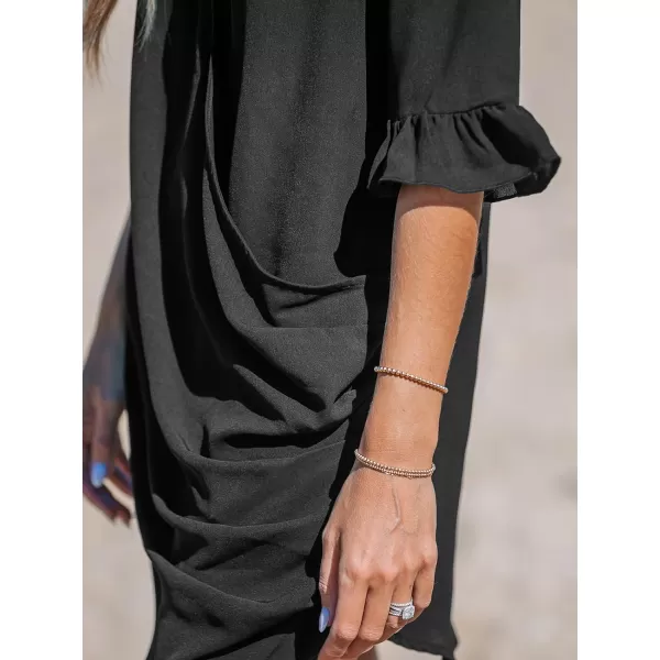 imageCUPSHE Womens Swimsuit Coverup Wrap Beach Cover Ups Casual V Neck Ruffle Sleeve Mini DressesBlack