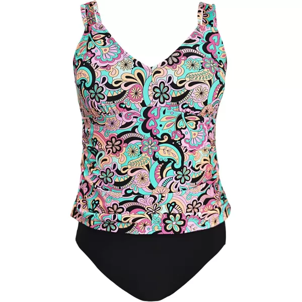 imageCUPSHE Womens Swimsuit Plus Size Tankini Sets V Neck Mid Rise Double Adjustable Straps Ruched Bathing SuitPinkPaisley
