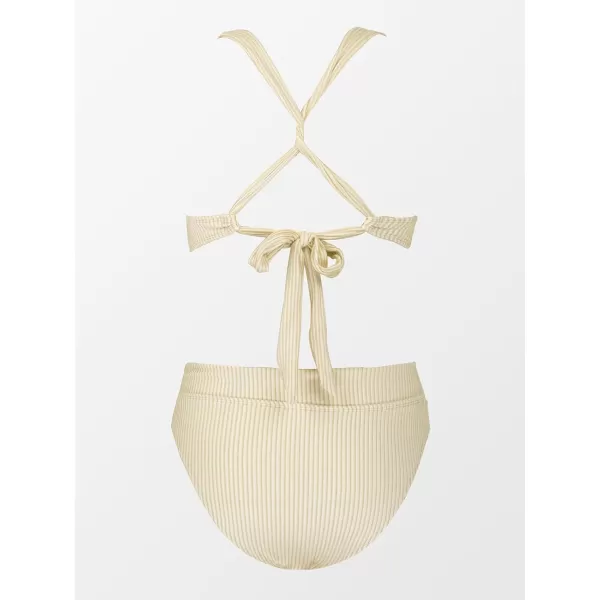 imageCUPSHE Womens Swimsuit Two Piece Bathing Suit High Waisted Wrap Plunge Self Tie VCut Ribbed BikinisOat White