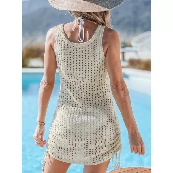 imageCUPSHE Womens Swimsuits Cover Ups Crochet Hollow Out Bikini Coverup Drawstring Beach Dress 2024Apricot