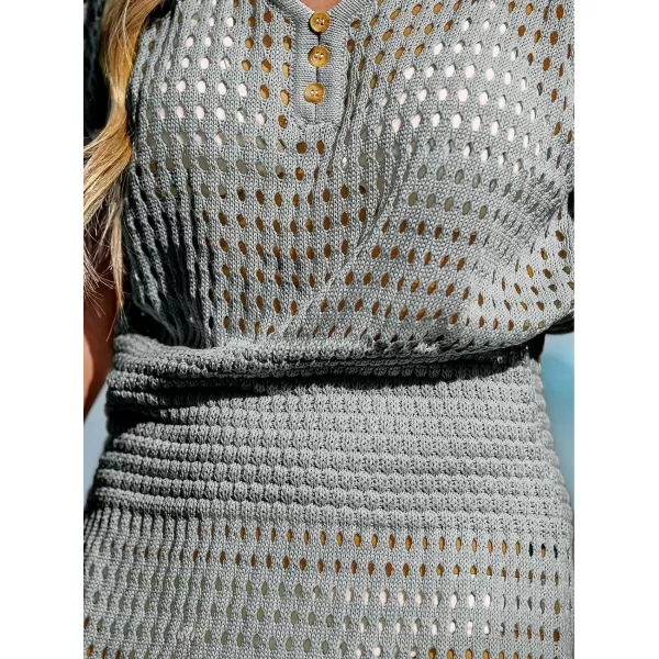 imageCUPSHE Womens Swimwear Cover Up Crochet Mini Dress V Neck Beachwear Short Sleeve Summer 2024Gray
