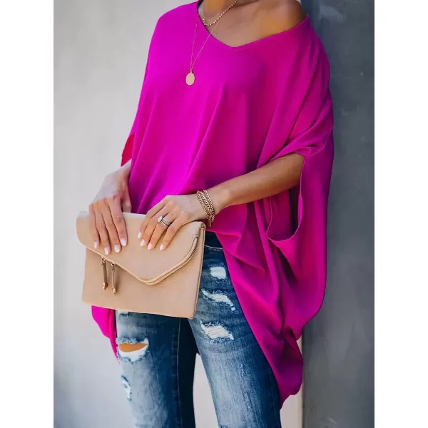 imageCUPSHE Womens T Shirt Tops Hot Pink Loose Waist Short SleevesHot Pink