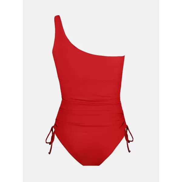 imageCUPSHE Womens Tankini Set Two Piece Swimsuit Bathing Suits Tummy Control One Shoulder Drawstring Top with BottomRed