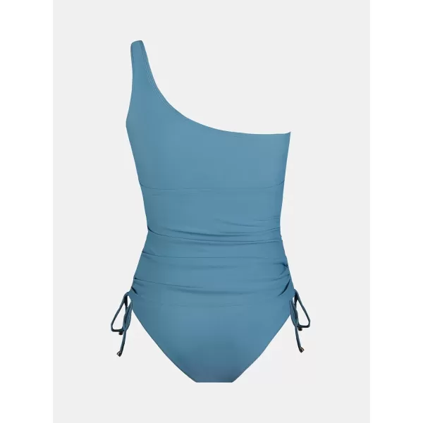 imageCUPSHE Womens Tankini Set Two Piece Swimsuit Bathing Suits Tummy Control One Shoulder Drawstring Top with BottomSky Blue