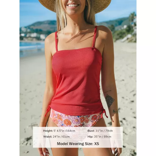 imageCUPSHE Womens Tankini Set Two Piece Swimsuit Ruched Drawstring Bathing Suits with High Waisted Bottom RibRed Floral