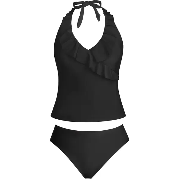 imageCUPSHE Womens Tankini Set Two Piece Swimsuit Ruffled Halter Low BackBlack