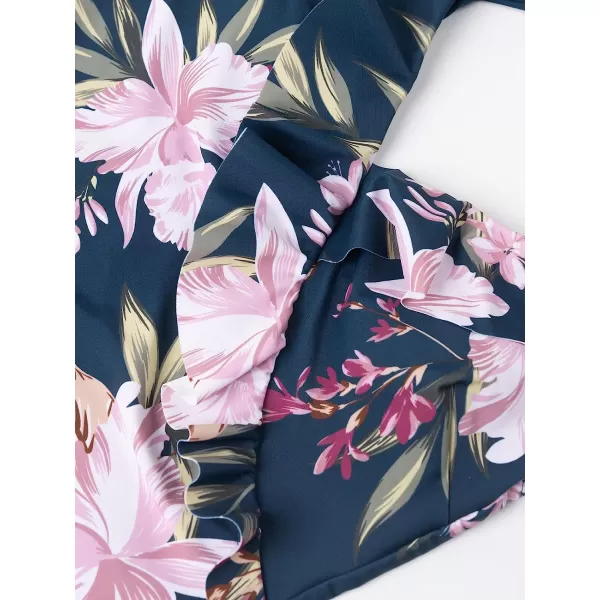 imageCUPSHE Womens Tankini Set Two Piece Swimsuit Ruffled Halter Low BackBlueFloral