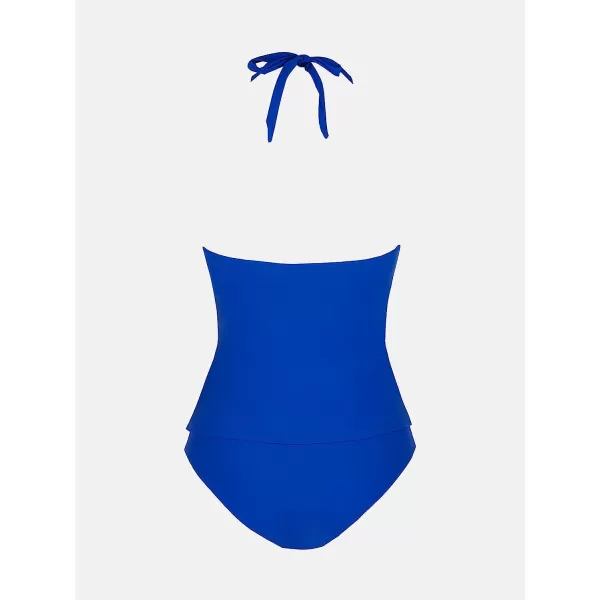 imageCUPSHE Womens Tankini Set Two Piece Swimsuit Ruffled Halter Low BackRoyal Blue