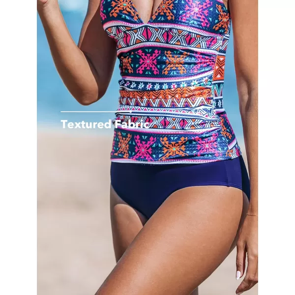 imageCUPSHE Womens Tankini Sets Tummy Control Deep V Neck Crisscross Double Straps High Cut CheekyBluePink